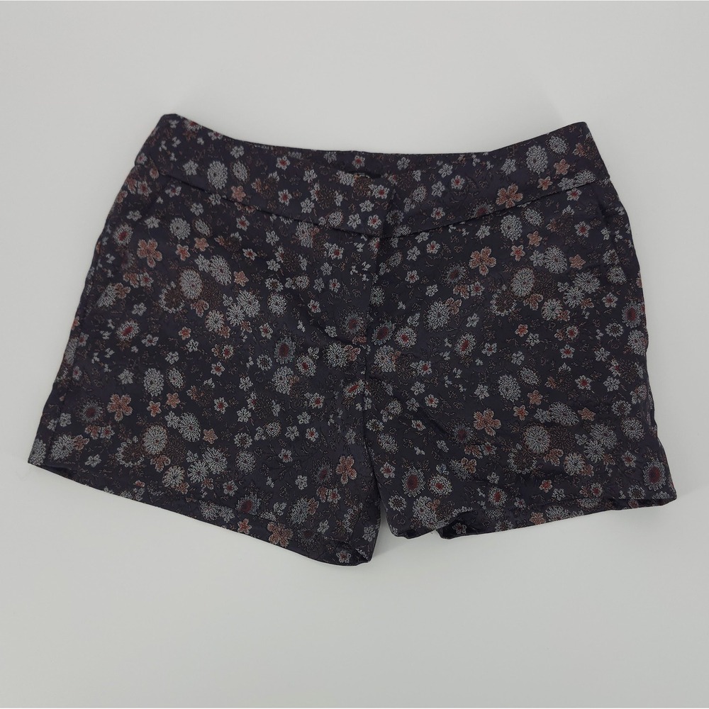 Ann Taylor Loft Womens Navy Floral Jacquard Tailored Shorts Size 2 Metallic Blue